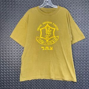 Vintage Israel‎ Defense Forces Green Yellow Adult Size XL Graphic Logo T Shirt